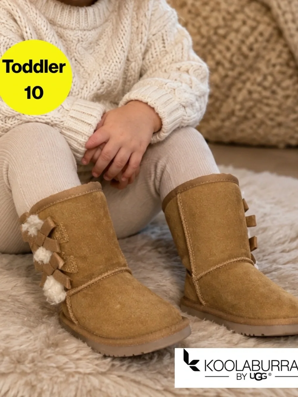 UGG Koolaburra ❄️ Toddler Sized Tan Suede Boot with Shearling & Bows (Size 10)